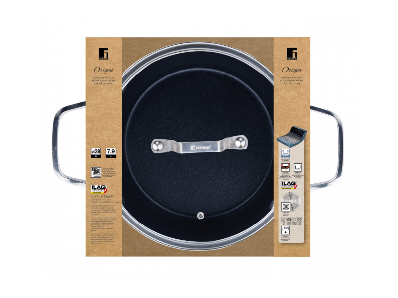 Bergner BG-34529-BK-KF Lábos fedővel, 28 cm