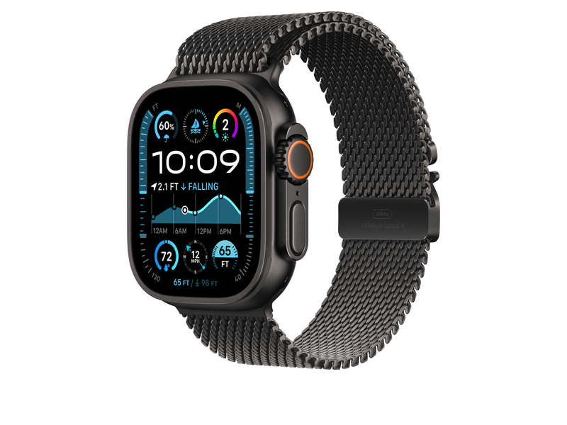 Apple Watch 49 mm-es fekete titán milánói szíj, L (MXKH3ZM/A)