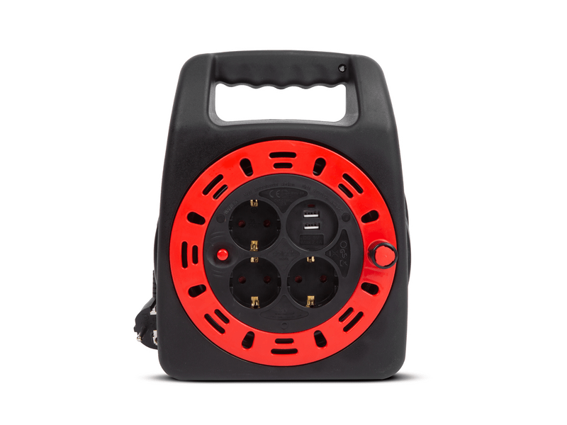 Delight Kábeldob műanyag tartóval - 3 x 1,5 mm² + 2 x USB - 15 m