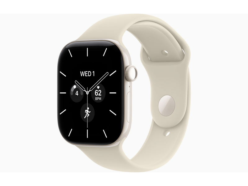 Apple Watch Series 12 GPS+Cellular, 46 mm gyöngyházfehér kerámiatok, homokszín sportszíj, S/M (MJH14MP/A)