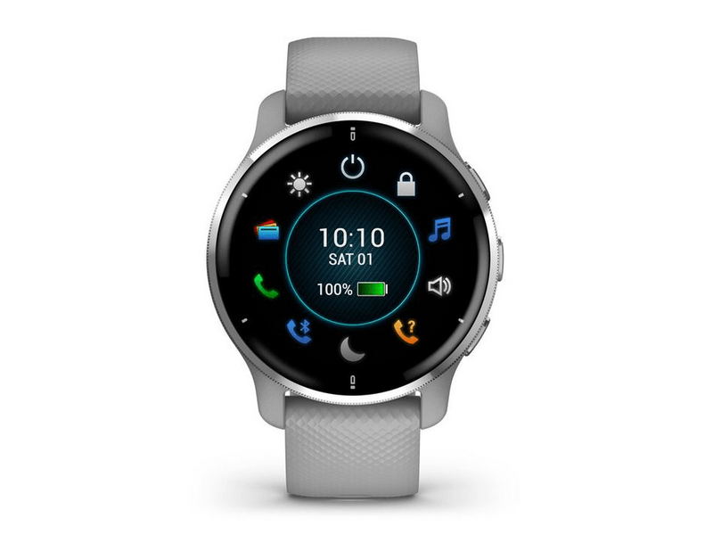 Garmin Venu 2 Plus Okosóra, Ezüst, Púderszürke színű szilikon szíj (010-02496-10)