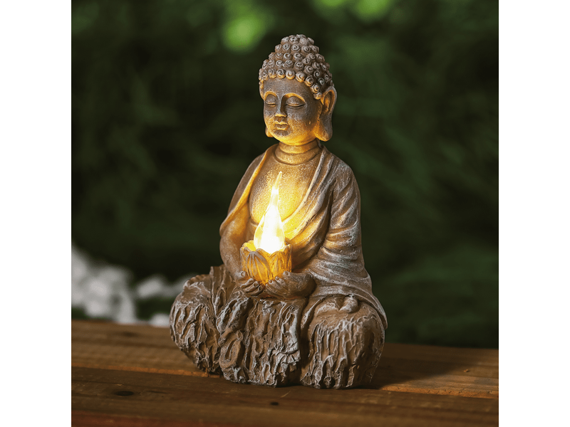 Garden of Eden 11269 Szolár Buddha gyertyával, melegfehér LED