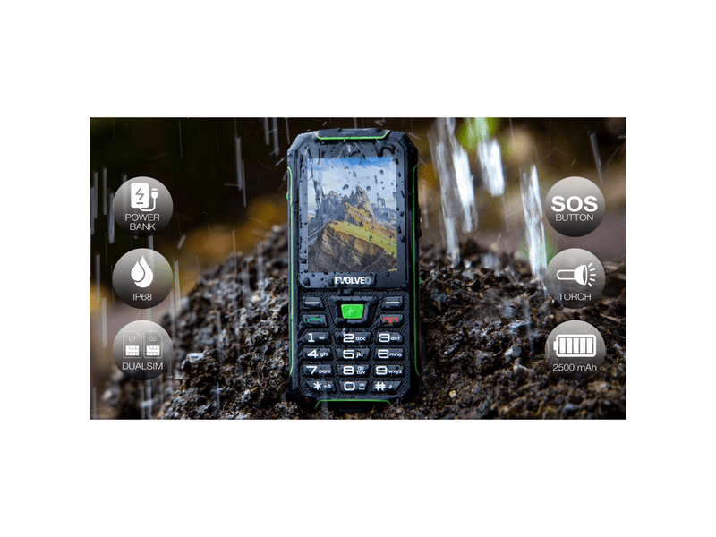 Evolveo StrongPhone W4 Mobiltelefon, fekete/zöld