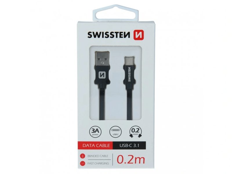 Swissten USB-A/USB-C Kábel 0,2m, fekete (71521101)