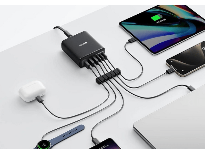 Anker A2154G11 6in1 Hálózati töltő, 112W, 6 port, GaN, fekete