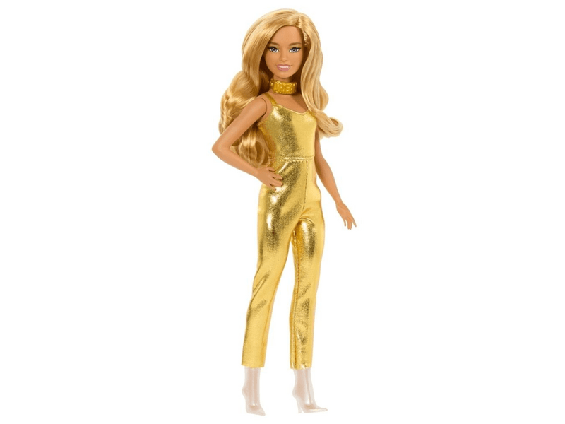 Barbie: Fashionista - Stílusos divatbaba, arany színű ruhában (HRH19)