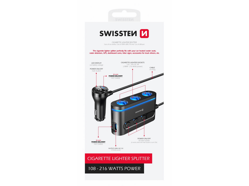 Swissten 20114010 szivargyújtós autós töltő adapter