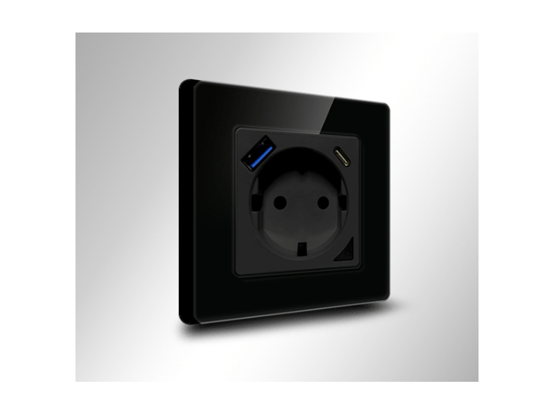 Avatto N-WOT10-USB-B USB és USB-C TUYA intelligens WiFi fali aljzat, fekete