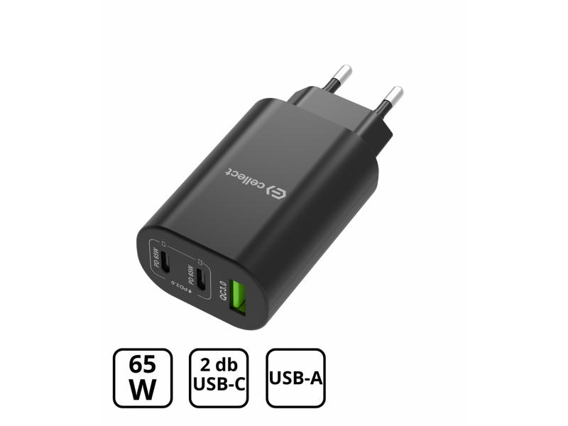 Cellect MTCB-PD65WNE-BK Hálózati gyorstöltő adapter, 65W, Fekete