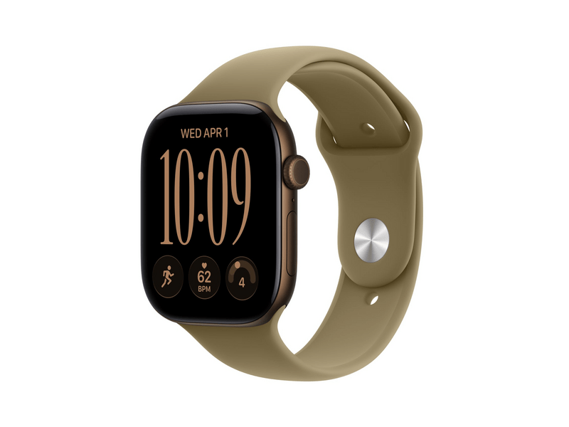 Apple Watch Series 12 GPS, 46 mm sötét bronz alumíniumtok, olíva sportszíj, S/M (MJEQ4MP/A)
