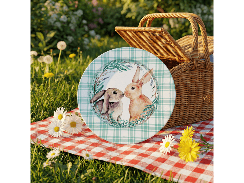 Family 57969A Húsvéti tálca, fém, nyuszis, 33 cm