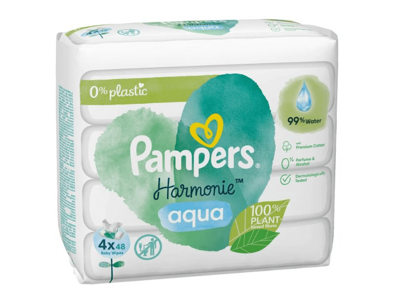 Pampers Aqua Plastic Free törlőkendő, 4x48 db, 192 db
