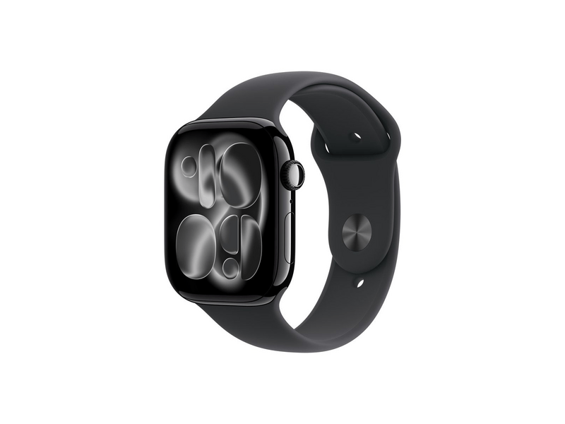 Apple Watch Series 11 GPS + Cellular, 46 mm-es kozmoszfekete alumíniumtok, éjfekete sportszíj, M/L (MFC44MP/A)