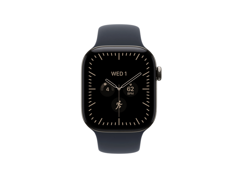 Apple Watch Series 12 GPS+Cellular, 42 mm natúr titán tok, tengerészkék sportszíj, S/M (MJGF4MP/A)