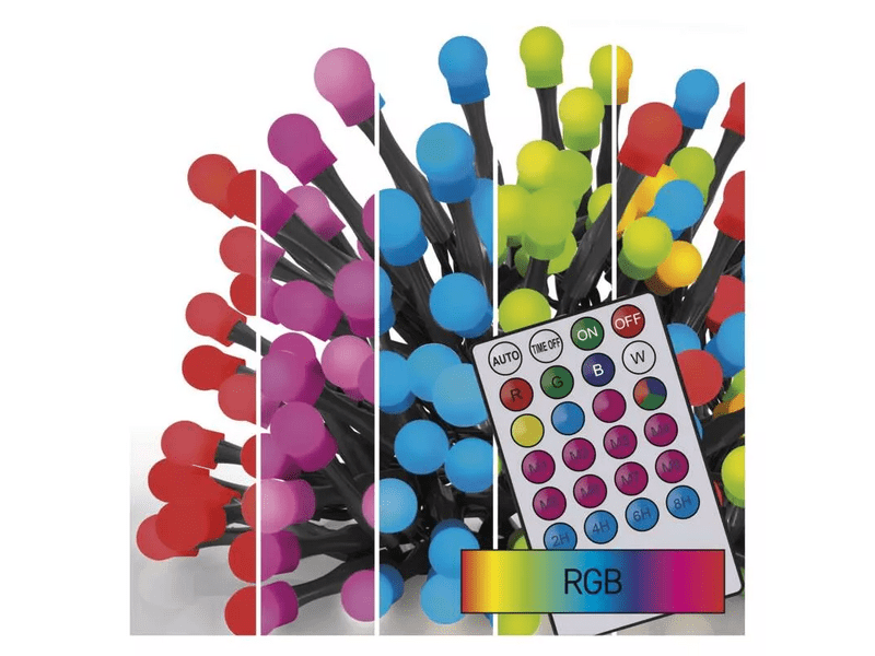 Emos D5AA01 LED karácsonyi fényfüzér, cseresznye – golyók, 10 m, RGB, távirányító, programok, időzítő