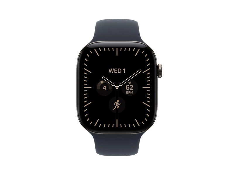 Apple Watch Series 12 GPS+Cellular, 46 mm natúr titán tok, tengerészkék sportszíj, S/M (MJGM4MP/A)