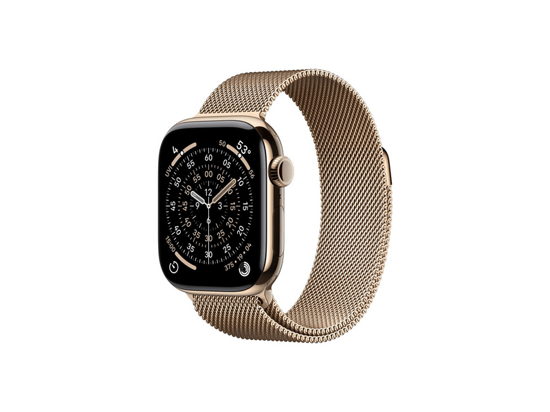 Apple Watch Series 11 GPS + Cellular, 42 mm-es aranyszínű titántok, lágy rózsaszín sportszíj, M/L (MF8X4MP/A)