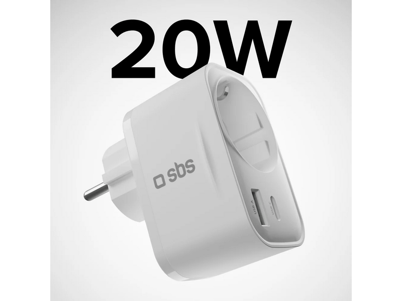 SBS Schuko 30W Többaljzatos töltő, fehér (TETRPLUG1USB1CPD20)