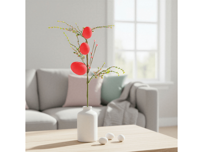 Family 57965C Húsvéti tojásfa ág, csillámos, piros, 40x16cm