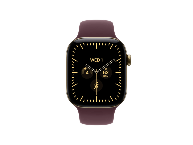 Apple Watch Series 12 GPS+Cellular, 42 mm ragyogó arany titán tok, burgundi sportszíj, M/L (MJGK4MP/A)