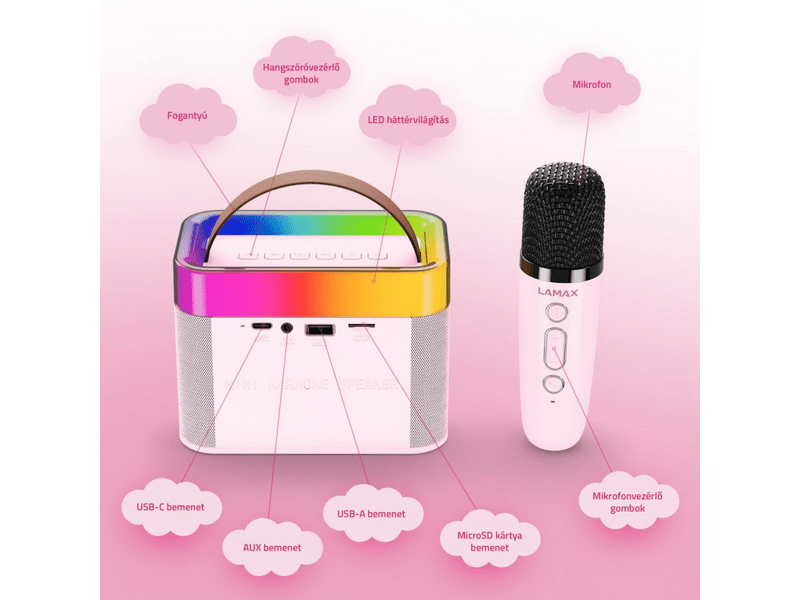 LAMAX KaraokeKid1 Bluetooth hangszóró, karaoke móddal , rózsaszín (LXWSMKARAO1PA)