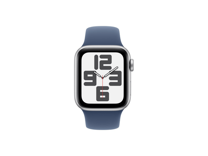 Apple Watch SE (2024) GPS + Cellular – 40 mm-es ezüst alumíniumtok, denimszínű sportszíj - M/L (MXGG3QH/A)