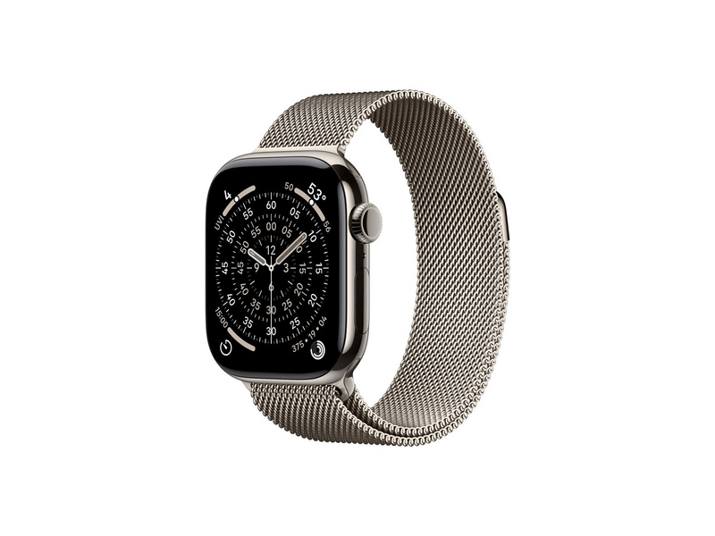 Apple Watch Series 11 GPS + Cellular, 42 mm-es natúr titántok, natúr milánói szíj (MF8P4MP/A)