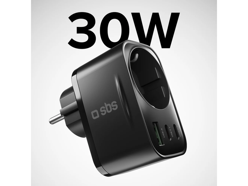 SBS Schuko 30W Többaljzatos töltő (TETRPLUG1USB2CPD30)