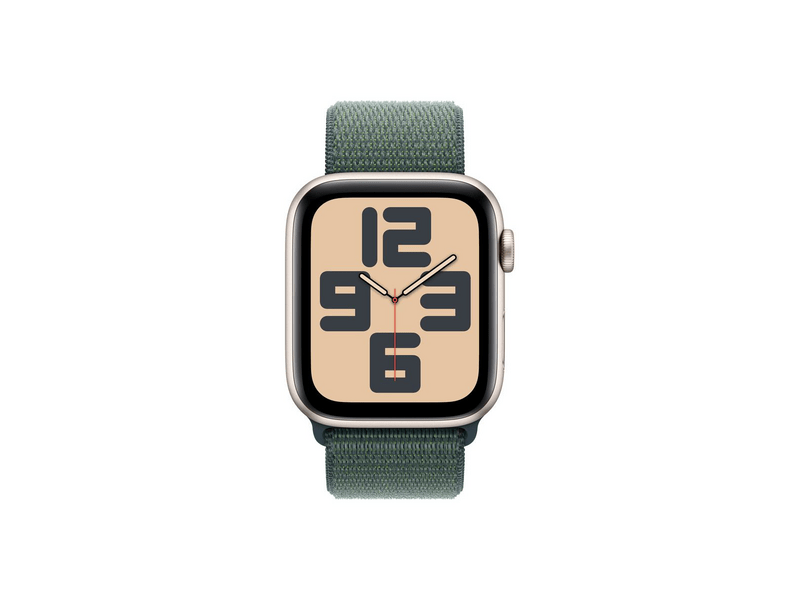 Apple Watch SE (2024) GPS + Cellular – 44 mm-es csillagfény alumíniumtok, tózöld sportpánt (MXGV3QH/A)