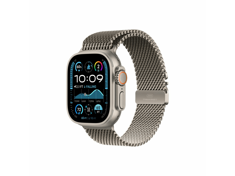 Apple Watch Ultra 2 GPS + Cellular, 49 mm-es natúr titántok, natúr titán milánói szíj, M