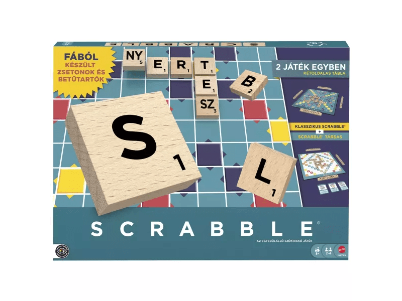 Scrabble: Original társasjáték 2 az 1-ben, fa (JLJ67)
