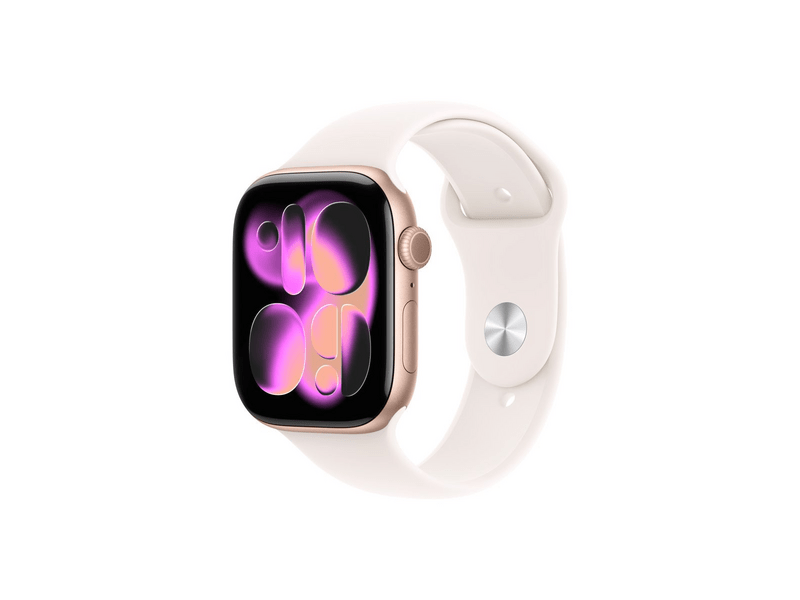 Apple Watch Series 11 GPS + Cellular 46 mm-es rózsaarany alumíniumtok, lágy rózsaszín sportszíj, S/M (MFCG4MP/A)