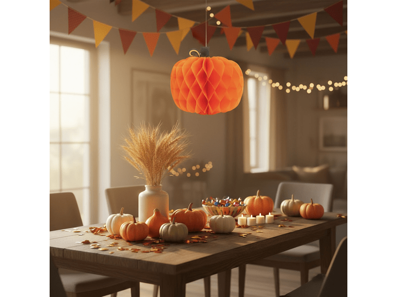 Family 59017 Őszi dekoráció, lampion tök, papír, 30 cm
