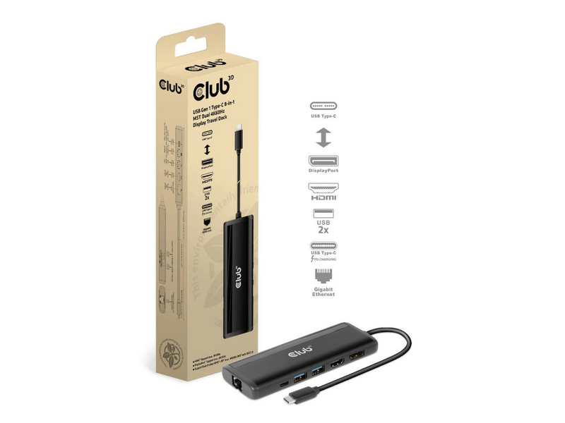 Club3D CSV-1597 USB Gen 1 Type-C 8-in-1 MST Dual 4K60Hz Display Travel Dock - Dokkoló