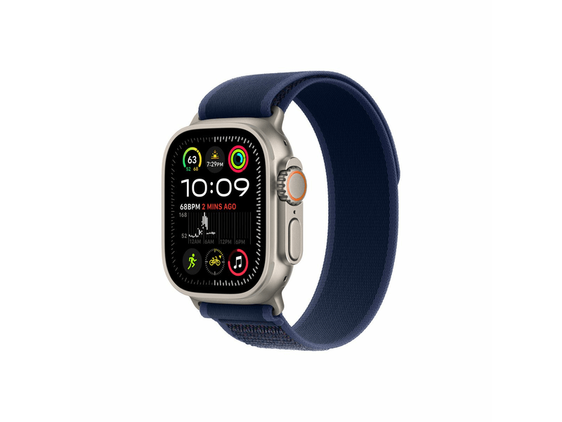 Apple Watch Ultra 2 GPS + Cellular, 49 mm-es natúr titántok, kék terep pánt, S/M (MX4J3CM/A)