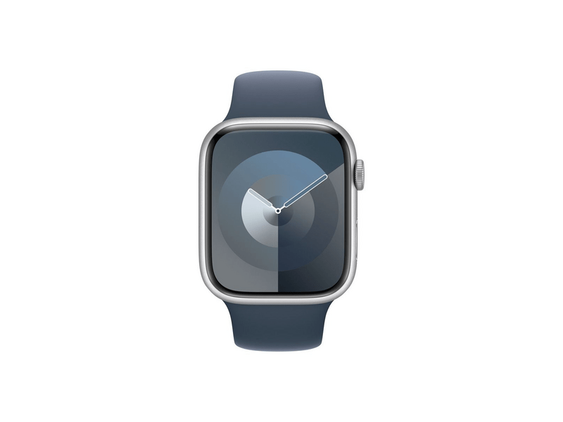 Apple Watch Series 9 GPS – 45 mm-es ezüst alumíniumtok, viharkék sportszíj - M/L