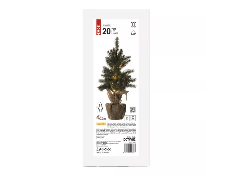Emos DCTW01 LED karácsonyfa, havas, 52 cm, 3x AA, beltéri, meleg fehér, időzítő