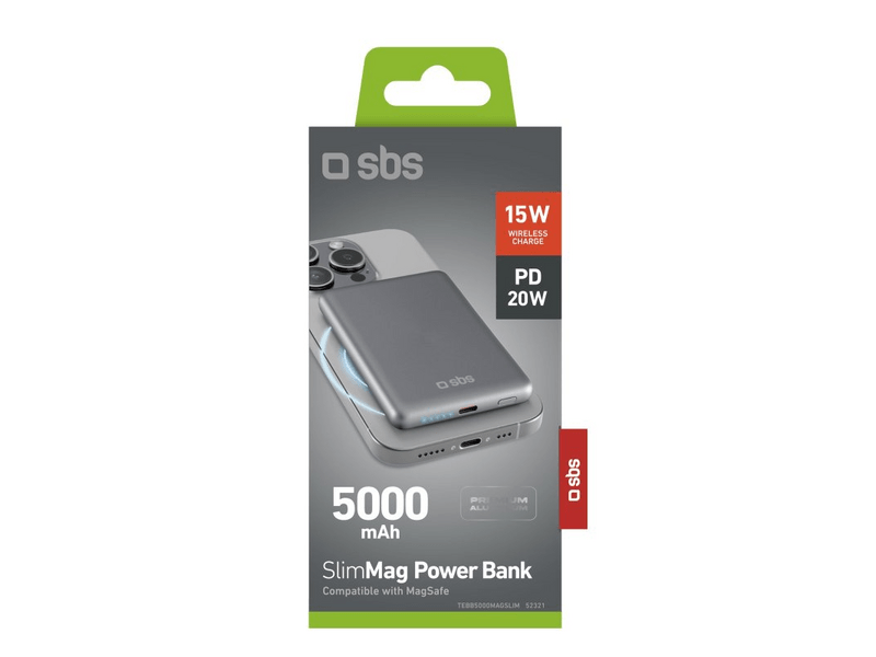 SBS TEBB5000MAGSLIM PowerBank, MagSafe, 5000mAh, siva
