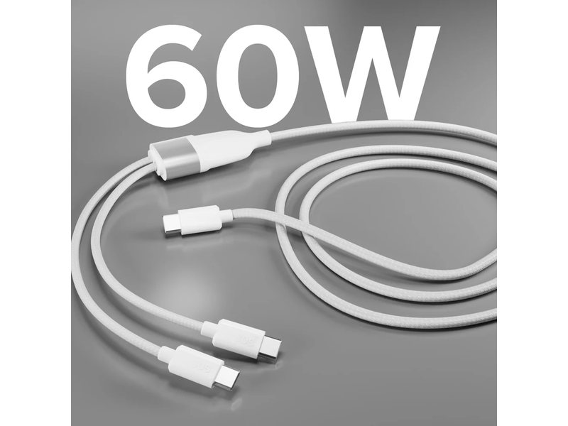 SBS Elosztókábel 3xUSB-C 60W 1,5m fehér