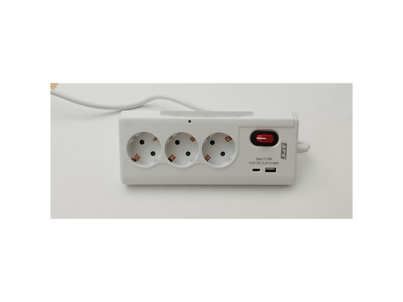 SPS SRG3-UL Hálózati elosztó, 3 schuko, 1 USB-A + 1 USB-C