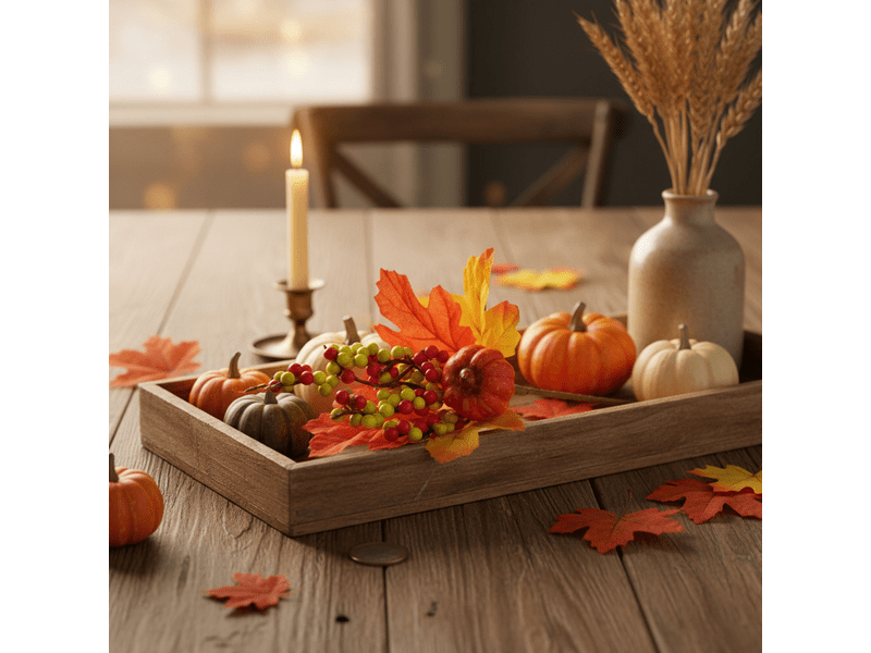 Family 59022 Őszi dekoráció, tök, bogyó, falevél, 24 cm, 2 db/csomag