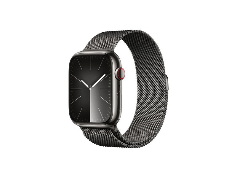 Apple Watch Series 9 GPS + Cellular – 45 mm-es grafitszínű rozsdamentes acél tok, grafitszínű milánói szíj (MRMX3QH/A)
