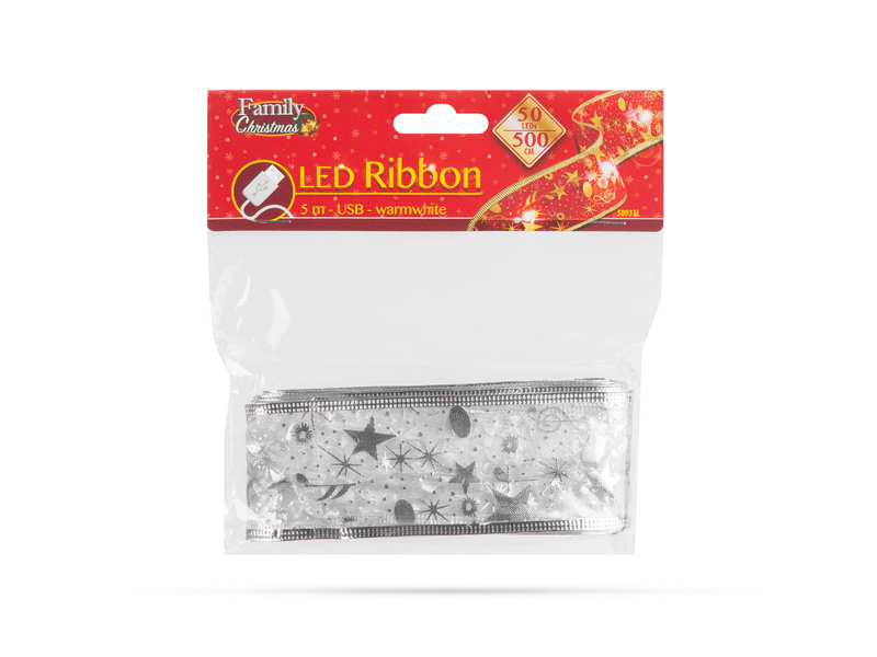 Family Karácsonyi LED-es szalag - ezüst - 5 m x 5 cm - 50 LED - USB (58933L)