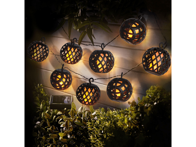 Garden of Eden 11741 Felakasztható szolár fényfüzér, lánghatással, 8 gömb, 140 cm