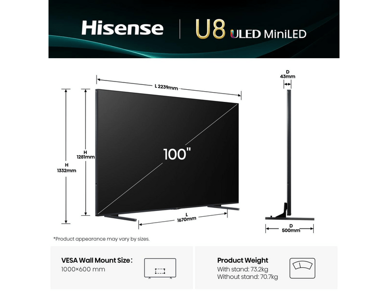 Hisense 100U8Q 100" 4K UHD Smart ULED televizor