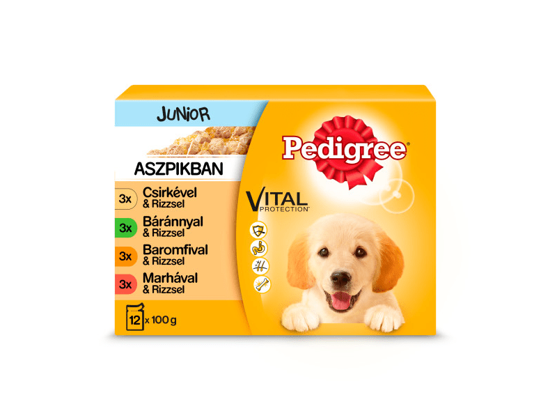 Pedigree tasakos eledel aszpikban kölyökkutyák számára, 12 x 100 g (272270)