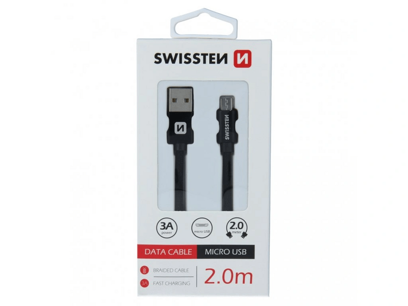 Swissten USB-A/micro USB Kábel 2m, fekete (71522301)
