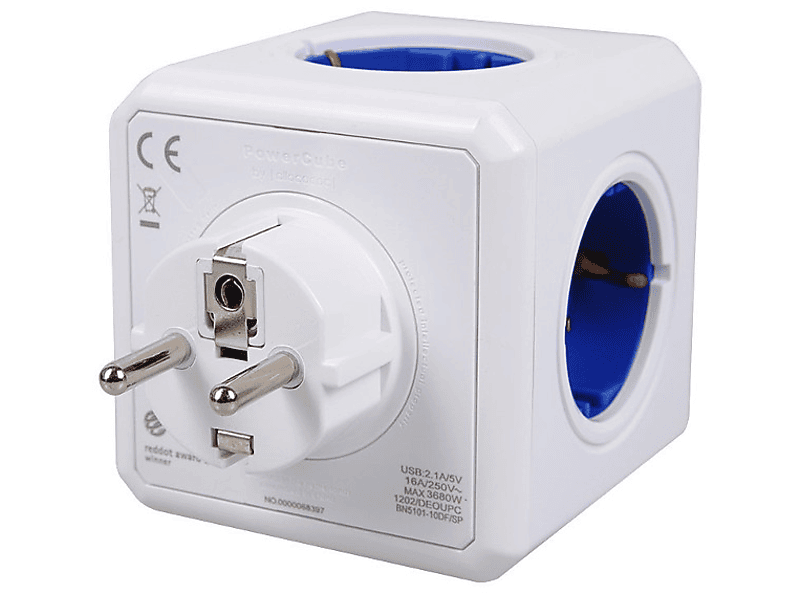 Allocacoc PowerCube Original Hálózati elosztó, Fehér/kék (1202BL/DEOUPC)