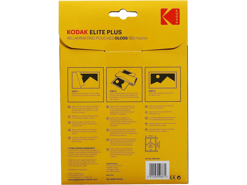 Kodak KO-LMA6-PK25A lamináló fólia, fényes, A6, 160 micron, 25 db