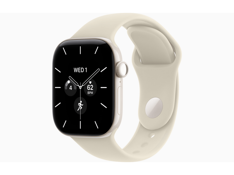 Apple Watch Series 12 GPS+Cellular, 42 mm gyöngyházfehér kerámiatok, homokszín sportszíj, S/M (MJGW4MP/A)